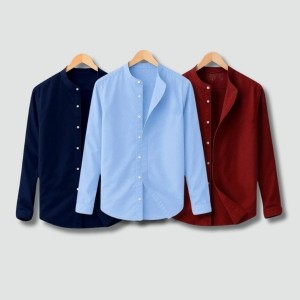 Men’s 3 Pcs Band Collar Shirt Bundle Pack Oxford Cotton Bangladesh