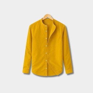 Band Collar Shirt for Men – Mustard Yellow | Slim Fit Oxford Cotton