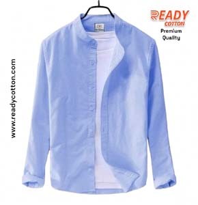 Band Collar Sky Blue Cotton Shirt for Men