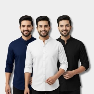 Men’s 3 Pcs Band Collar Shirt Combo – Slim Fit Oxford Cotton Bangladesh