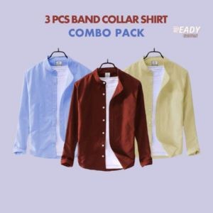 Men's Band Collar Shirt - 3 Pcs Combo