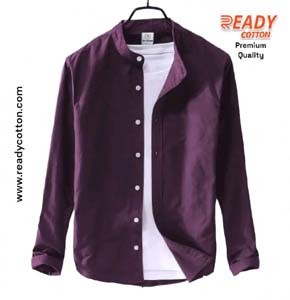 Band Collar Shirt For Men Purple Color