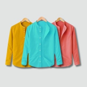 3 Pcs Band Collar Shirt Set for Men – Oxford Cotton Slim Fit in Bangladesh