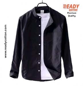 Mens Black Mandarin Collar Shirt