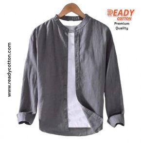 Banded Collar Oxford Shirt | Dark Ash Slim Fit