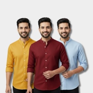 Men’s Band Collar Shirt 3 Pcs Combo Pack – Oxford Cotton in Bangladesh