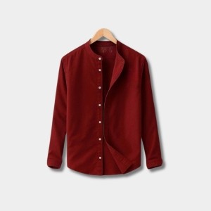 Men’s Maroon Band Collar Shirt – Slim Fit Oxford Cotton