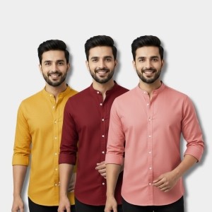 Men’s Band Collar Shirt 3 Pcs Combo Pack – Slim Fit in BD