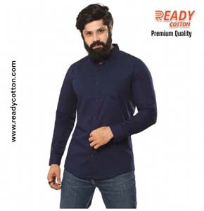 Men's Navy Blue Color Cotton Long Sleeve Shirt